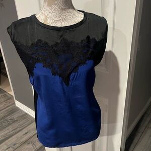 Maje Royal Blue & Black Silk Blouse top Size 3
